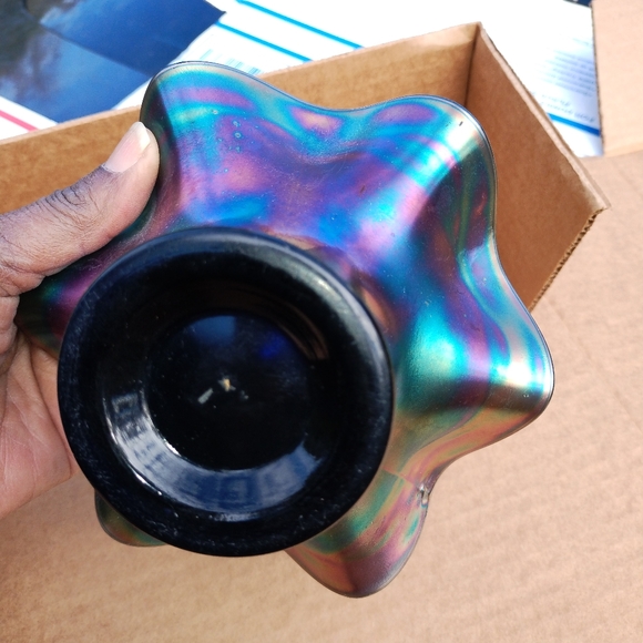 Antique Fenton Black Berry Spray Electric Blue Ruffled Bowl Home Decor GUC - Picture 8 of 11